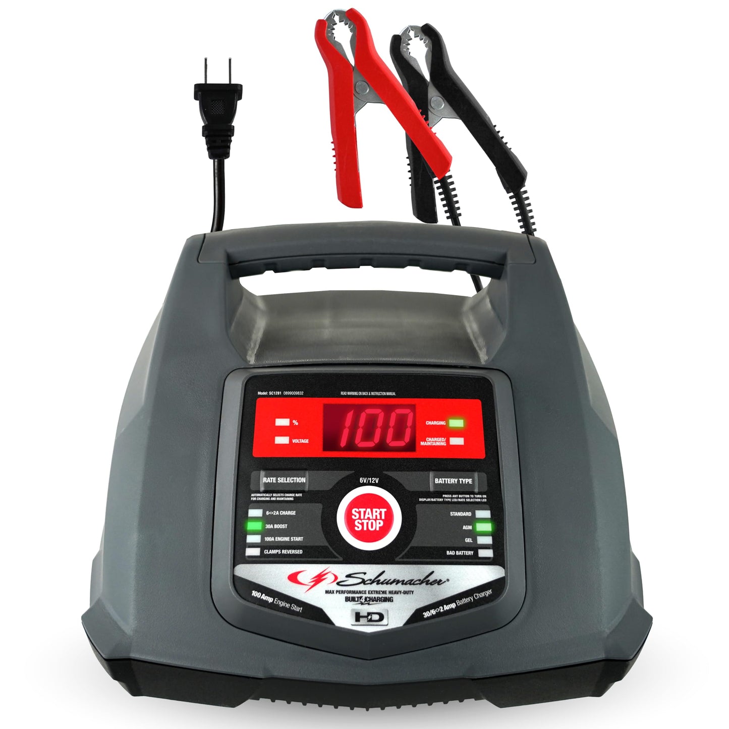 Schumacher Electric 6A Car Battery Charger and 100A Engine Starter, 5-in-1 Solution, Maintainer, 30A Boost, for 6V/12V Power Sport, Automotive, and Marine Batteries, SC1281