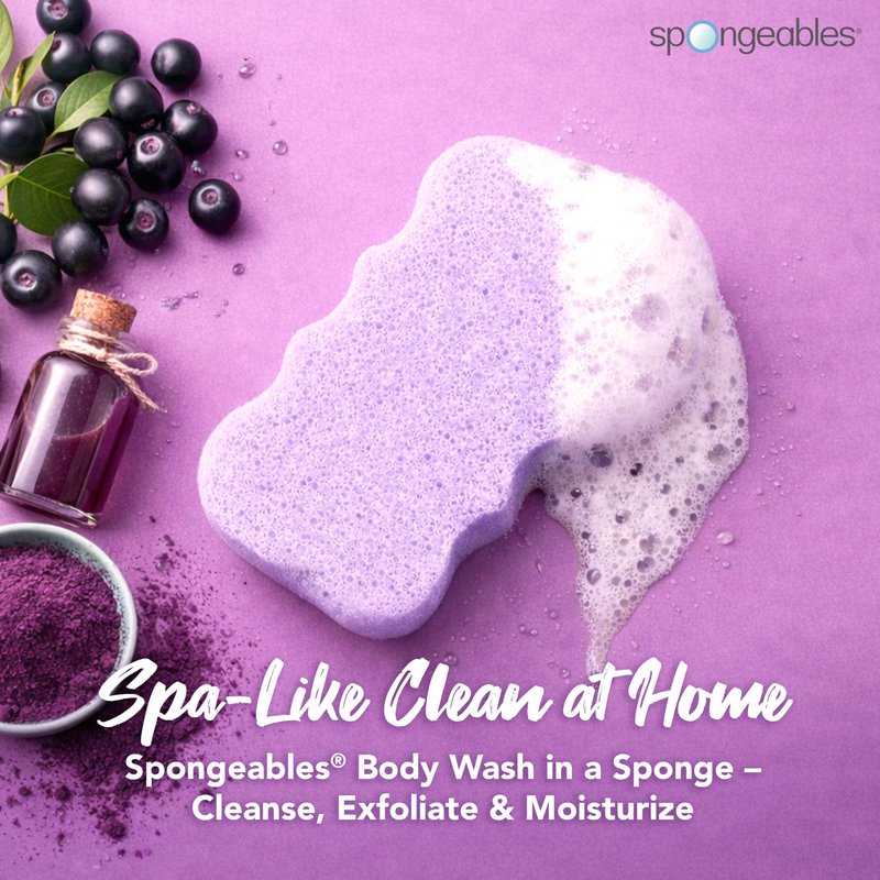Spongeables Body Wash in a 20+ Wash Sponge, Acai Berry, 3 Count