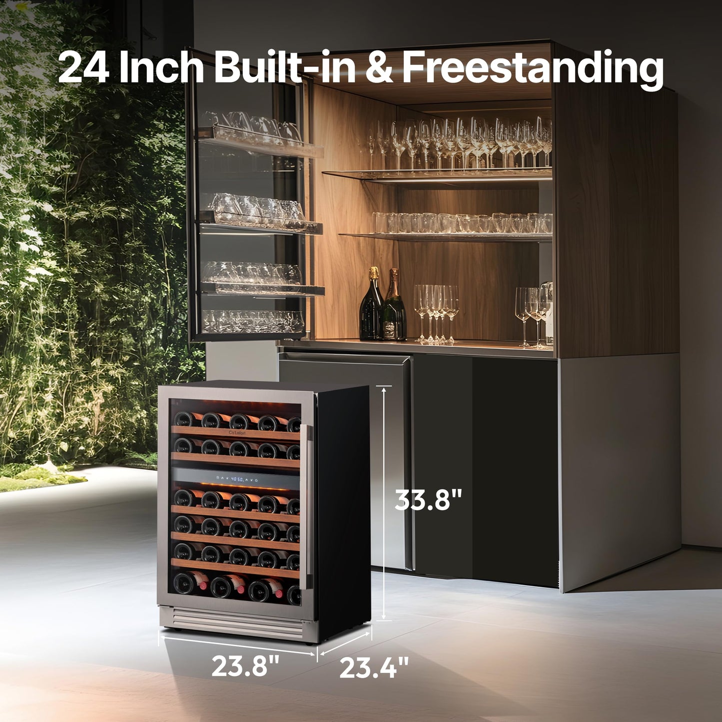 Ca'Lefort 24 Inch Wine Fridge - 61 Bottles Wine Cooler with Glass Door, 40-65° Temp Control, Adjustable Shelf & 3 LED Light Built-in or Freestanding for Home Bar Kitchen Left-Hinged Door