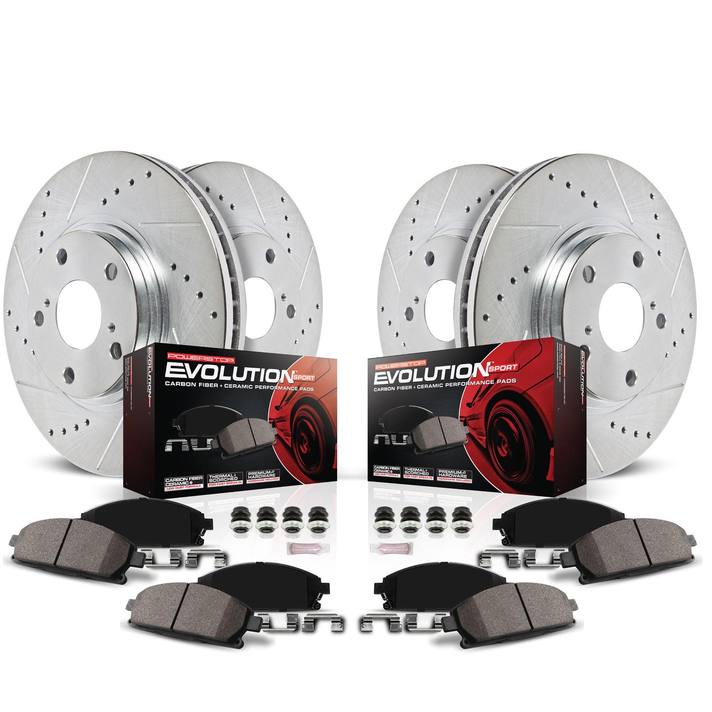 PowerStop Front and Rear Brake Kit For Ford F-150 2012-18 - Drilled and Slotted Disc Rotors with Ceramic Brake Pads Replacement, K6268