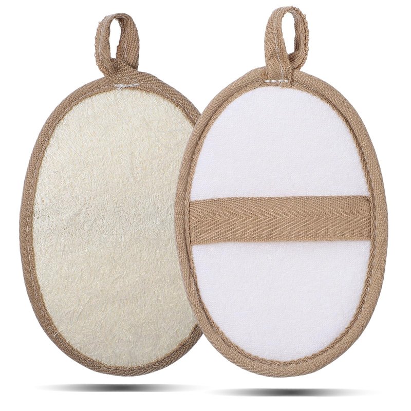 Hadnves 2 PCS Exfoliating Body Scrubber Natural Loofah Bath Shower Loofah Sponge Pads for Women Men Body Natural Luffa & Terry Cloth, Eco-Friendly