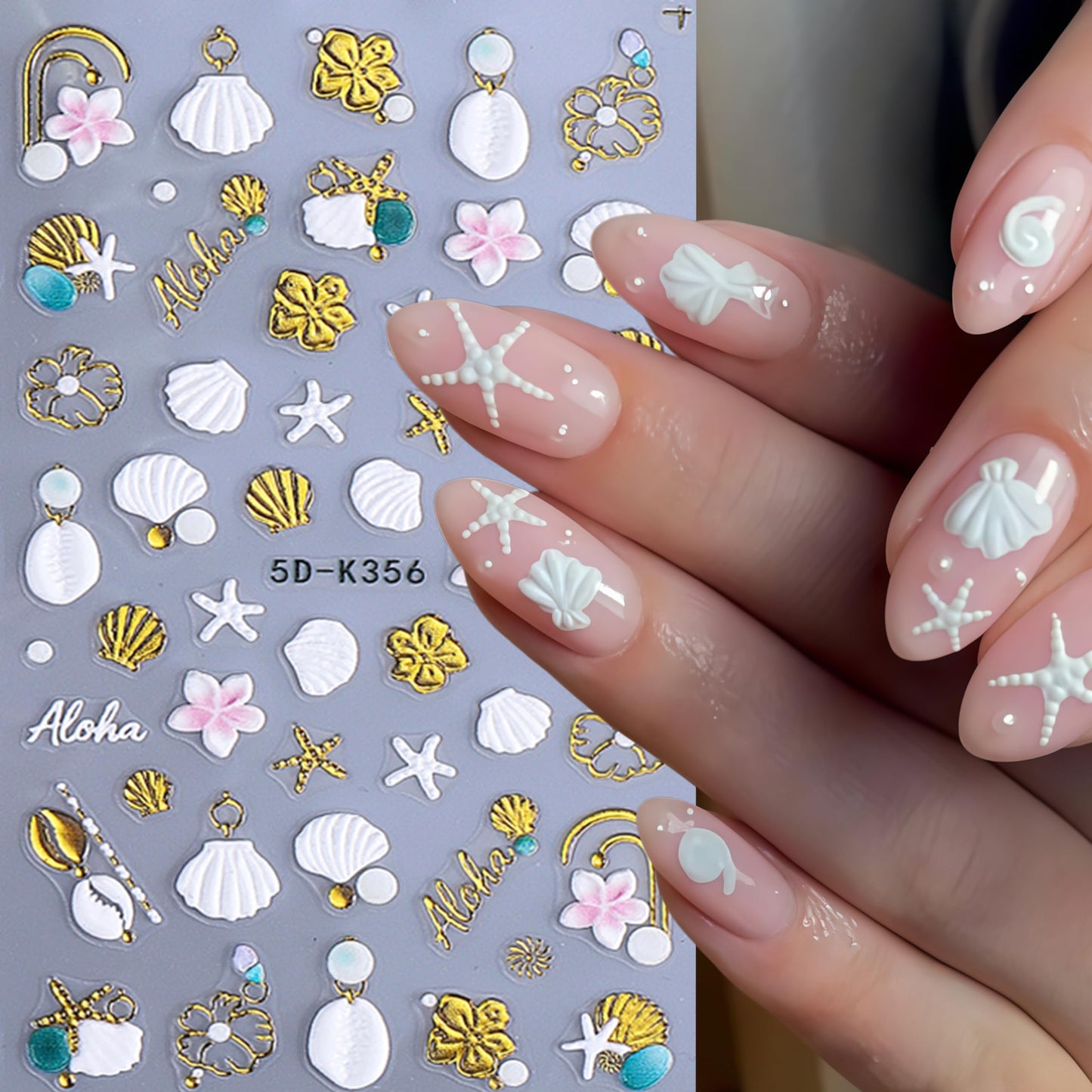 3 Sheets Summer Beach Ocean Nail Art Stickers 5D Embossed Summer Nail Decals Starfish Flower Seashell Nail Stickers Summer Sea Beach Nail Design Hawaiian Flower Nail Supplies for Women Manicure DIY