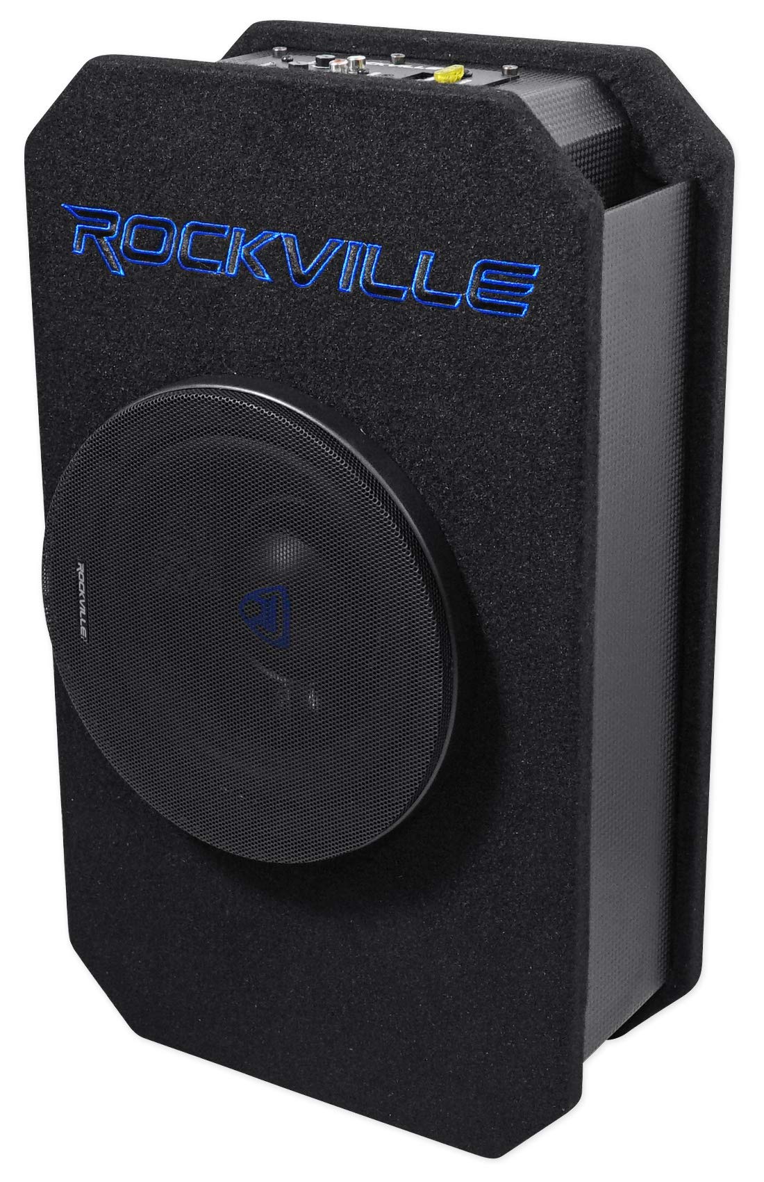 Rockville RMW8A 800W 8" Powered Truck Subwoofer, Class-D Amp, 4 Ohm, Slim Ported Enclosure, Remote Bass Control, Durable MDF with Grill, for Car Audio