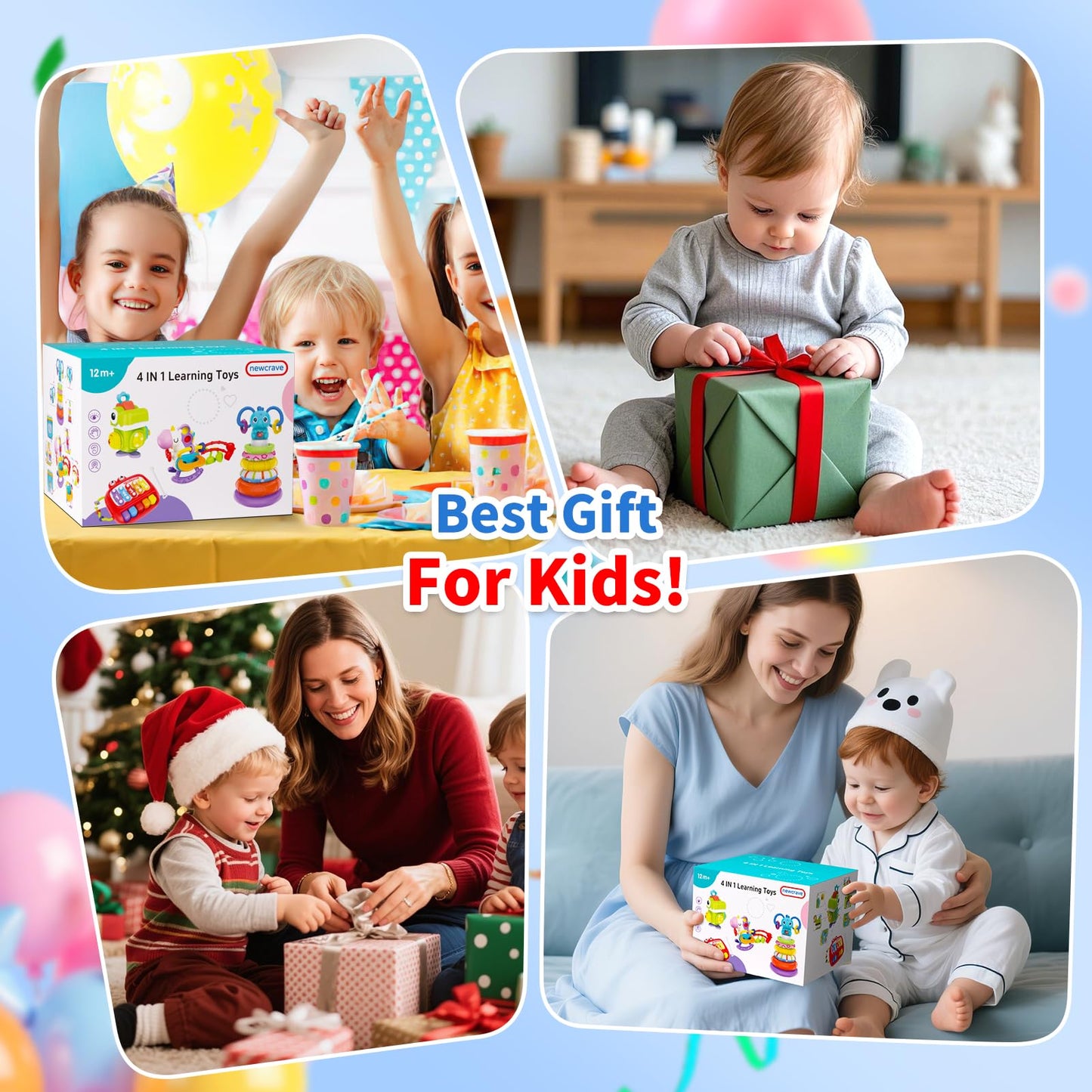 4 in 1 Baby Toys for 6 to 12 to 18 Months, Infant Sensory & Stacking for 1+ Year Old, Busy Cube Toys for Babies 6 - 12 Months, Piano Xylophone Musical Travel Toys, Christmas Birthday Gifts for 1 - 2