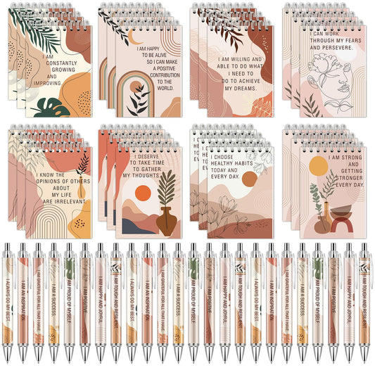 Lebsitey 48 Pcs Positive Inspirational Notebooks and Pen Set Gratitude Mini Notebooks with Pens Encouragement Notepads Daily Affirmations Journal for Women Stress Relief Self Care