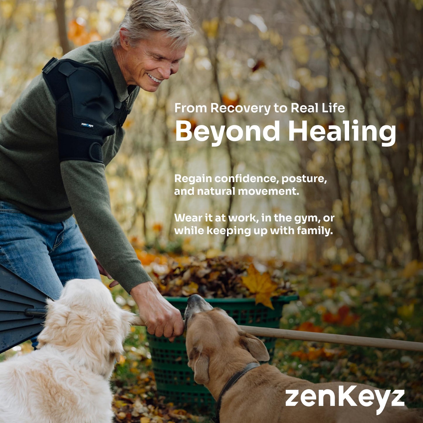 ZENKEYZ Shoulder Brace for Men & Women - Size L/XL (Chest 38-50") - Black/Copper - Copper-Infused Compression Sleeve & Rotator Cuff Support - Adjustable Strap with Ice/Heat Pocket - Sturdy Arm Sling for Joint Stability"