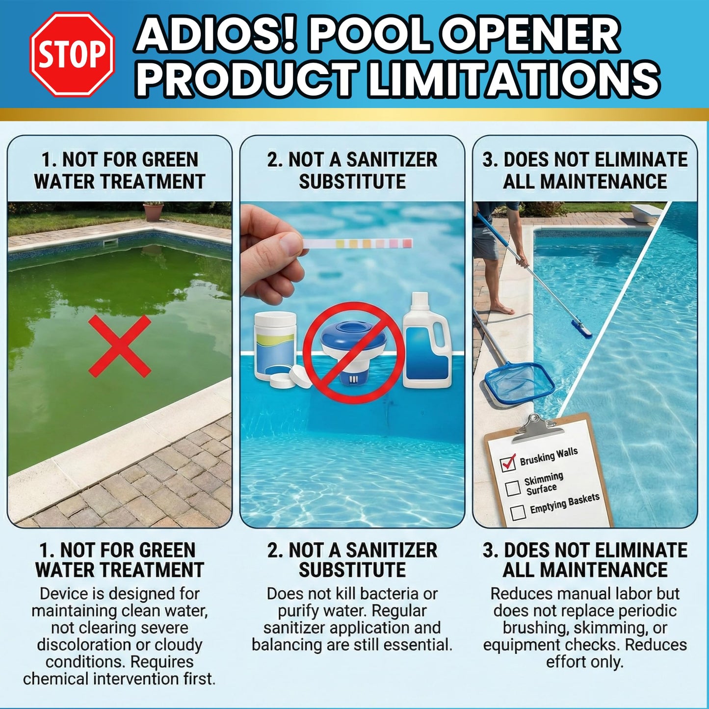 Adios! Pool Opening Treatment - Starter Enzymes for Above Ground Pools and Inground, Treats 40,000 Gallons for Winter Start Up Chemicals - 16oz