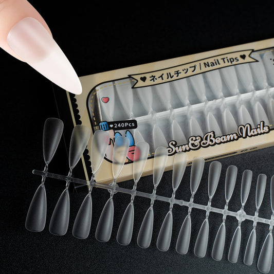 Sun&Beam Nails Fake Nails Tips Full Clear Acrylic Cover for Manicure Salons Nail Art 15 Sizes 240 Pcs (Long Stiletto)