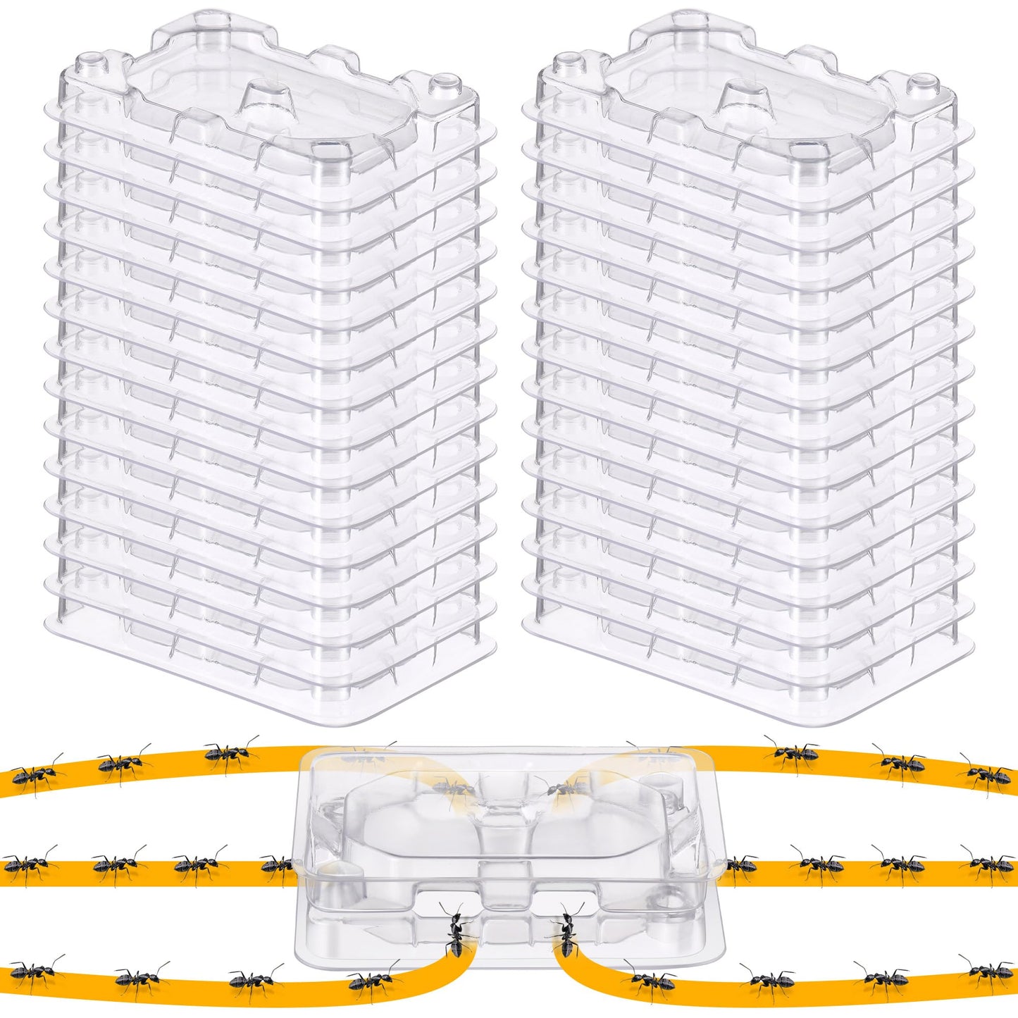 Qualirey 32 Pcs Ant Bait Stations Reusable (Bait NOT Included), Multi Surface Ant Killer Trap for Home, Control for Indoor and Outdoor Use, Roach Station for Common Household (16 Set, Standard Size)