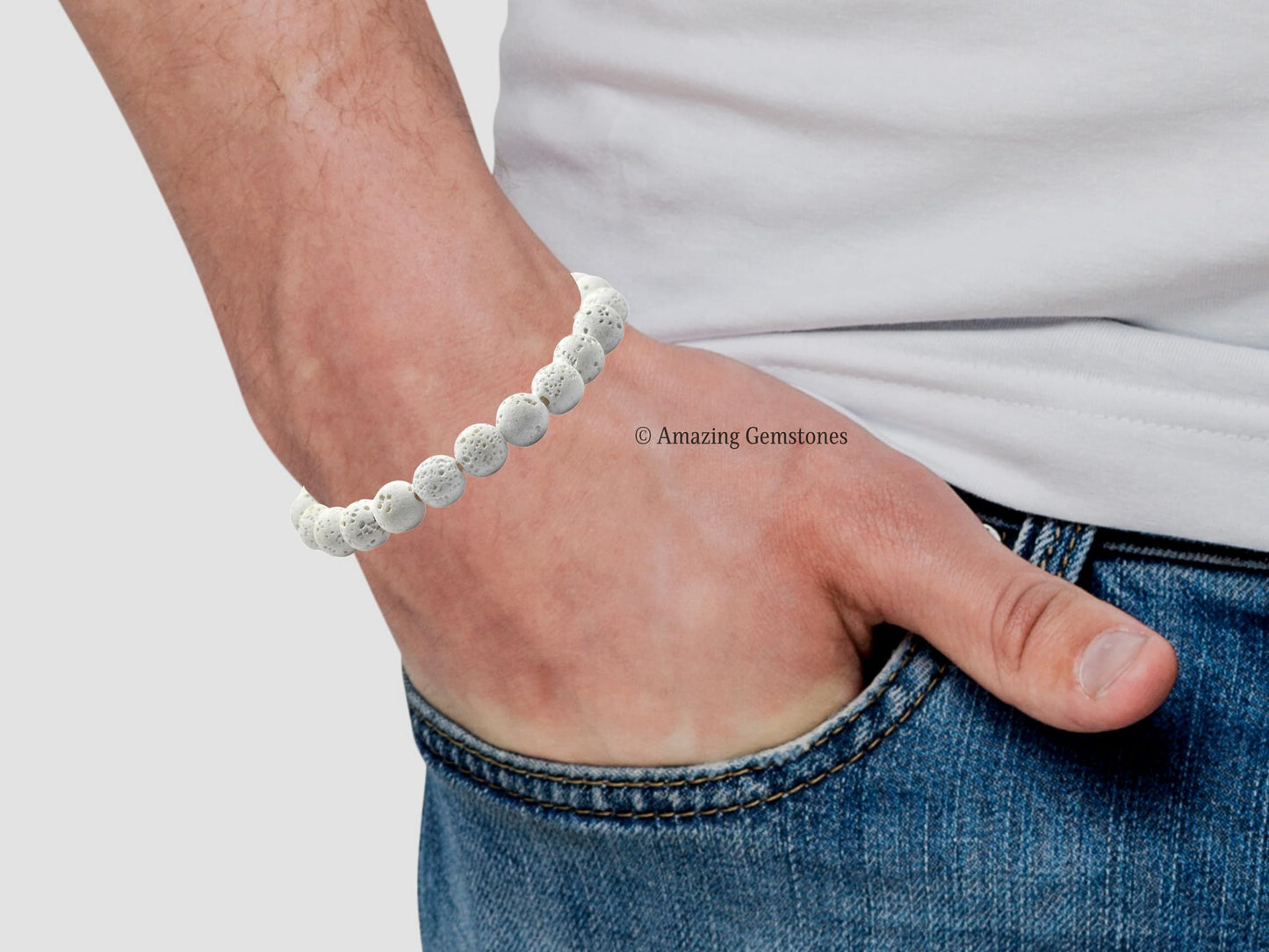 Amazing Gemstone Crystal Bracelet for Women Men's Gifts - Protection Healing Crystal Bracelet - 8mm Gemstone Beaded Stretchable Bracelet Pulseras Para Hombres Mujer Stocking Stuffers Mothers Day Gift (White Lava)