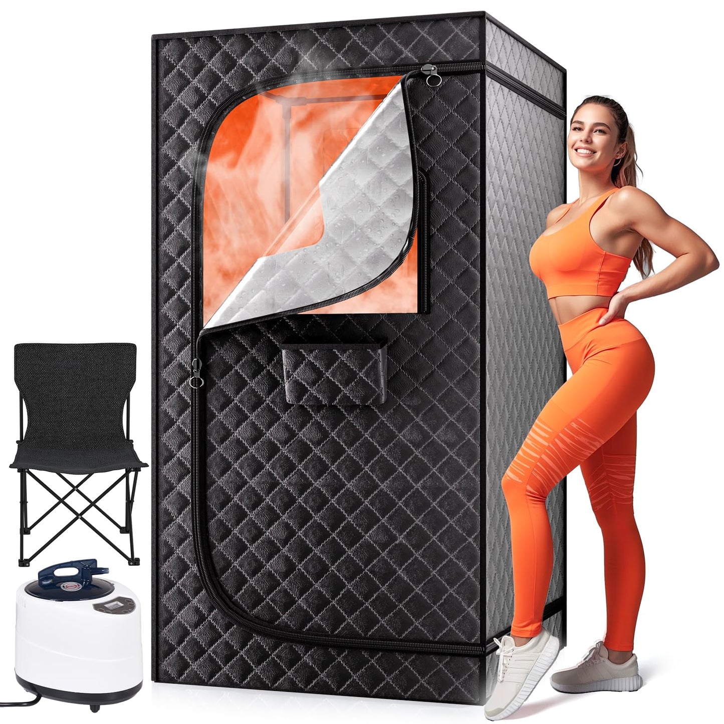 yamxun Portable Steam Sauna Box for Home: Full Size Sauna Tent for Personal Spa - Fast Heating Sauna Box with 3L Steamer, Folding Chair, Remote Control, 32" x 32" x 71"