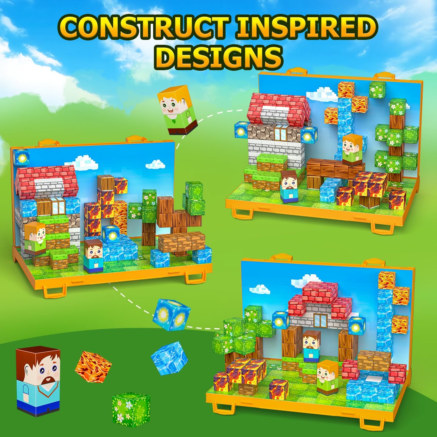 Wxlbr Magnetic Blocks, Magnetic Building Blocks,STEM Constructions Magnet Blocks for Kids, Boys and Girls Age 3+ Years Old, Building Toys Gifts for Kids 84PCS 1" Large Size