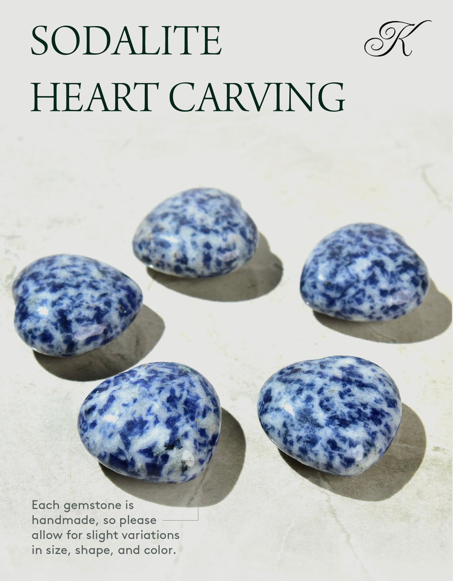KALIFANO Sodalite Heart Carving - High Energy Iron Stone Sodlita with Healing Properties - Reiki Crystal Used for Increased Self Esteem (Information Card Included)