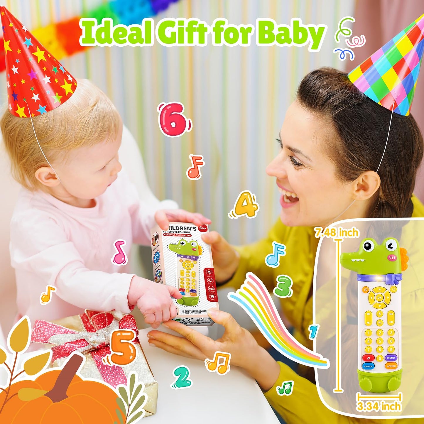 WeeHomm Baby Remote Control Toy, TV Remote Toy for Baby with Realistic Light and Sounds - 3 Languages (English, Spanish & French), Baby Musical Toys Gifts for Boys Girl 6 Month+