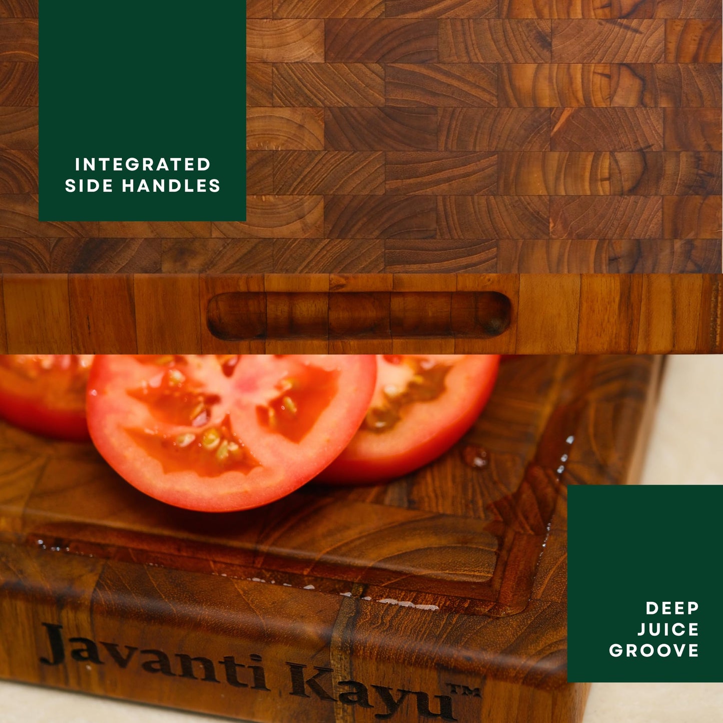 Teak End Grain Cutting Board (L: 18"x12") – 100% Solid Wood Butcher Block with Juice Groove – Knife Friendly, Self-Healing & Professional – Thick Wooden Grain Cutting Board for Meat, Cheese - Gift Box