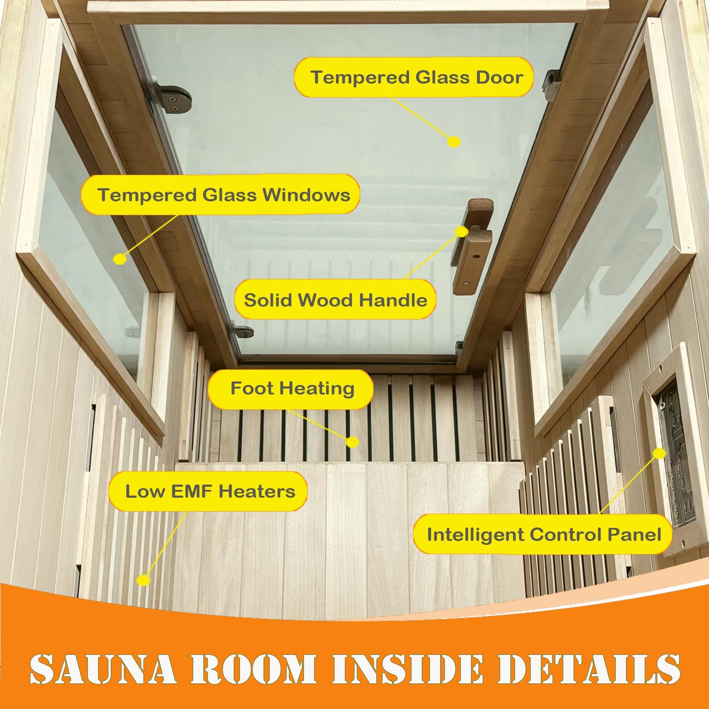 AWUCRSI 1-Person Infrared Saunas for Home,7 Low EMF Carbon Fiber Heating Panels,Okoume Wood with Tempered Glass Door,Red Light Therapy,Bluetooth Speaker,7 Color Chromotherapy Light,31.5"x31.5"x63.3"