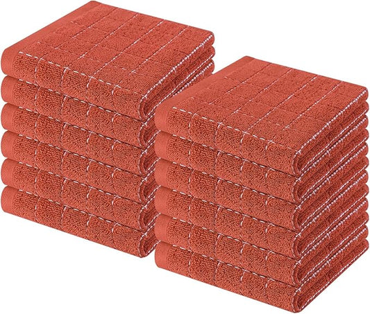 Homaxy 100% Cotton Terry Kitchen Dish Cloths, Ultra Soft and Absorbent Dish Towels for Kitchen, Suitable for Drying and Washing Dishes, 12 Pack, 12 x 12 Inches, Rust
