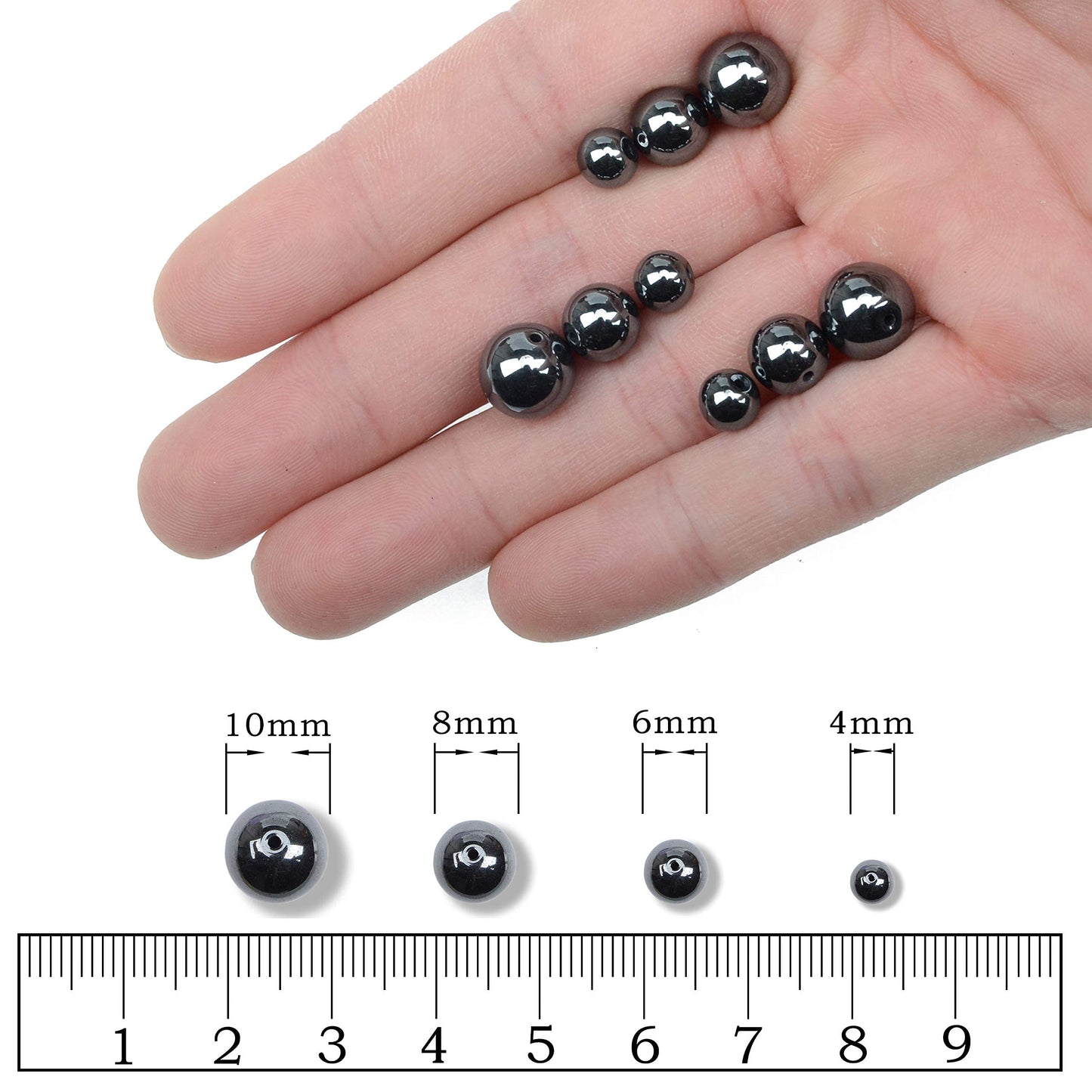 AD Beads Natural Gemstone Round Loose Beads 15" for Bracelet Necklace Earrings Jwelery Making Crafts DIY (10mm, Black Hematite)