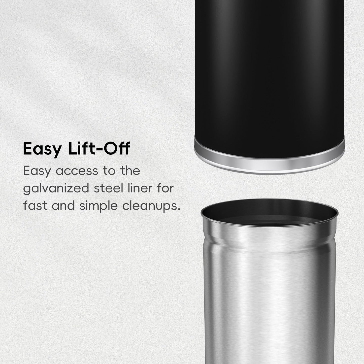 EKO Eternal 56L/15 Gallon Large Capacity Tall Commercial Trash Can, Round Open Top Waste Bin for Indoor and Outdoor, Black Steel Heavy-Duty, Durable Metal Garbage Bin for Home, Office, Restaurant