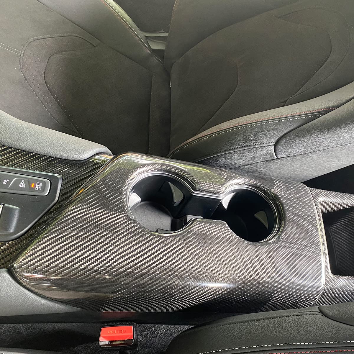 TongSheng Real Carbon Fiber Compatible with Toyota Supra GR A90 A91 MK5 2019-2022 2023 2024 Car Central Control Armrest Box Cover Panel,Center Console Cup Holder Cover Trim (Black Carbon Fiber)