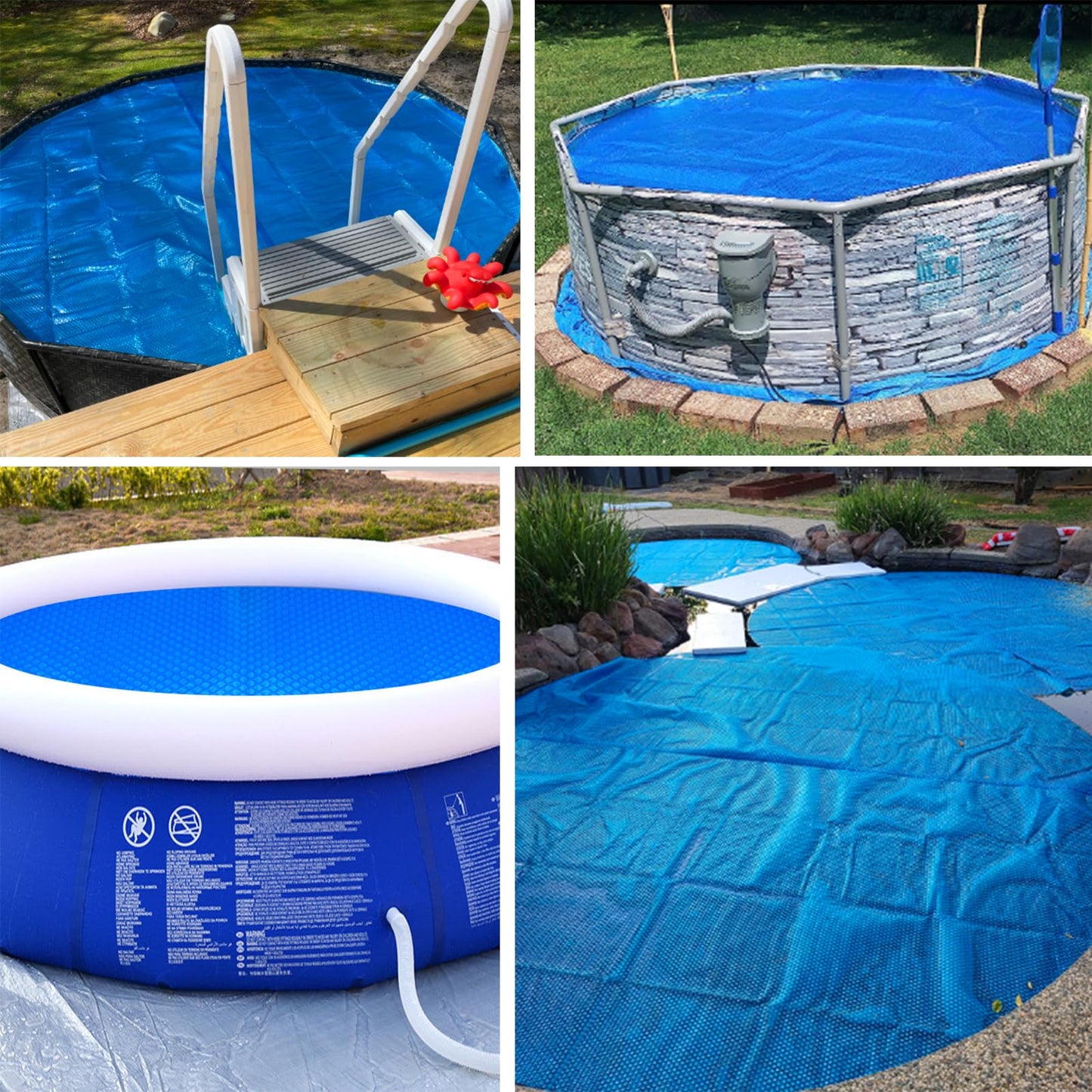 Evoio Solar Pool Cover 15 ft Round for Above Ground Inground Pools Bubble Wrap Covers for Hot Tub Spa Thermal Heating, 12 Mil Circle Blue Floating Blanket for 6-24 Foot Feet Diameter Swimming Pools