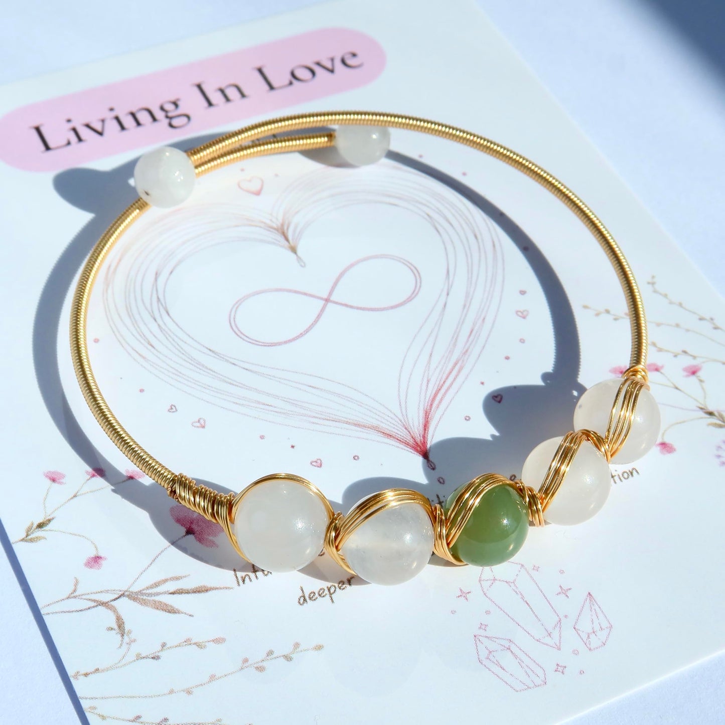 PSEEHEE Handmade Genuine Jade Bracelet 14k Gold Filled Wire Wrapped, Feng-shui Stone Chakra Healing Gemstone Crystal Beads Adjustable Bangle Cuff Jewelry Gift for Women