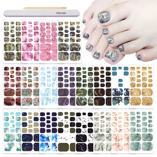 DANNEASY 20 Sheets Toe Nail Polish Strips Marble Print Nail Wraps Self Adhesive Nail Polish Stickers for Women Girl Gel Nail Strips Toenails Nail Art Decoration