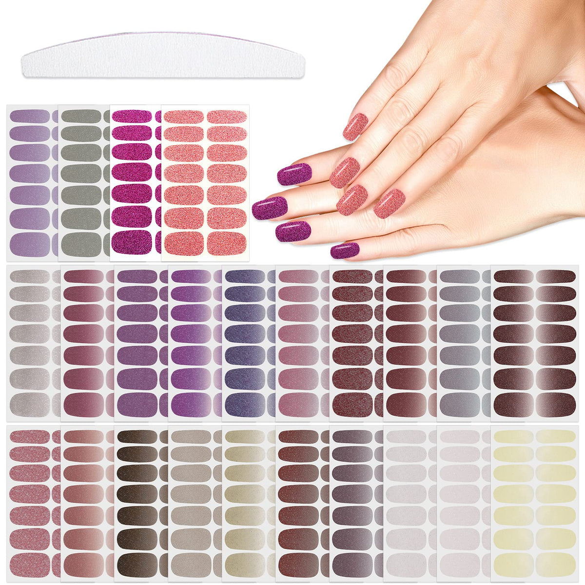 YECIRALA 24 Sheets 336 Pcs Solid Glitter Nail Stickers for Women Nail Art Strips, Nail Polish Stickers Stick On Nails Polish Strips Gel Nail Stickers Decal Designs Stickers Full Wraps