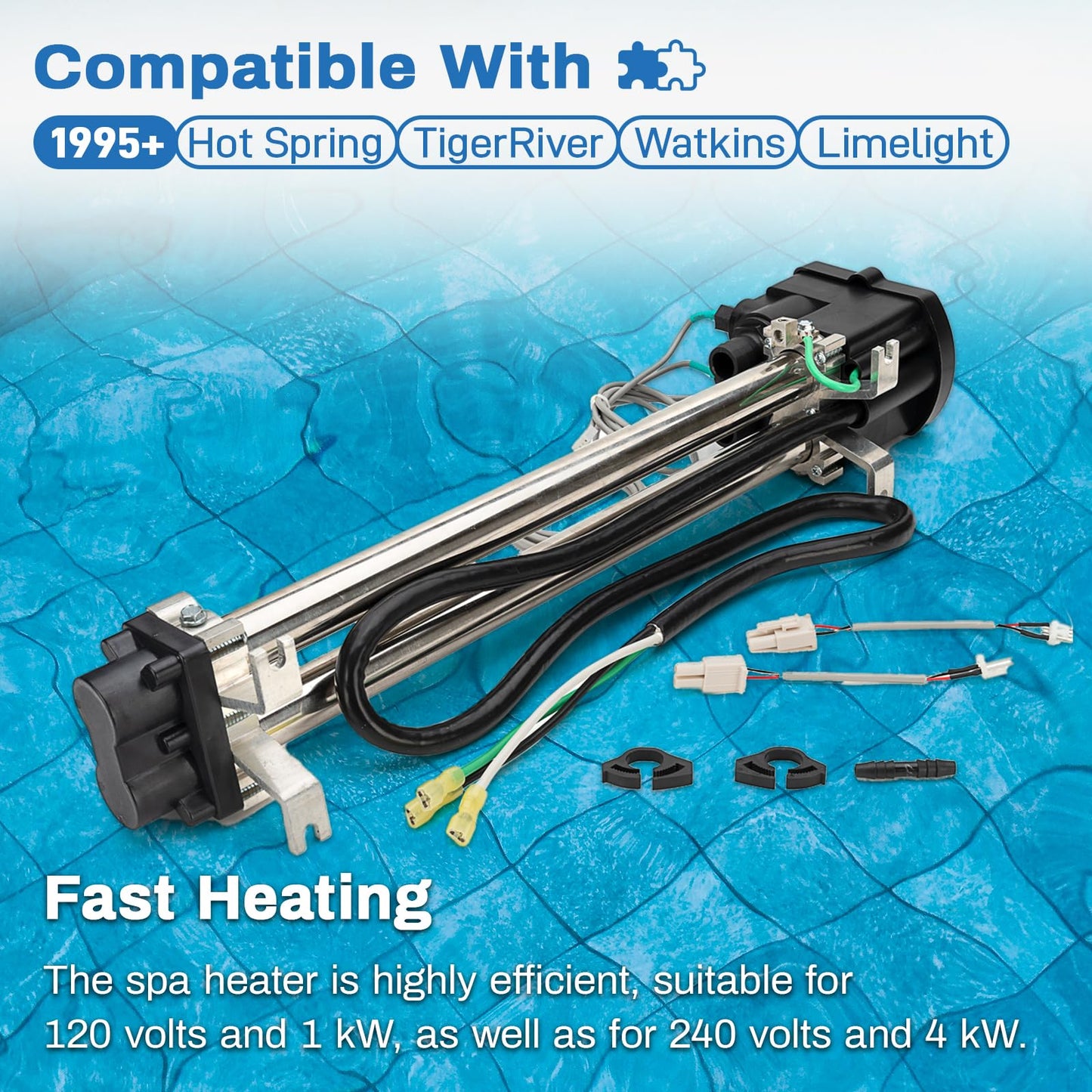 VODCACA 73791 Hot Tub Heater Replace for 1995+ Hot Spring Spa Heater Watkins Tiger River Limelight Hot Tubs Laing tri-Bend Heater, 1.0/4.0KW 120/240 Volt, Replace C3160-2S, C3160-2, C3564-2, 73039