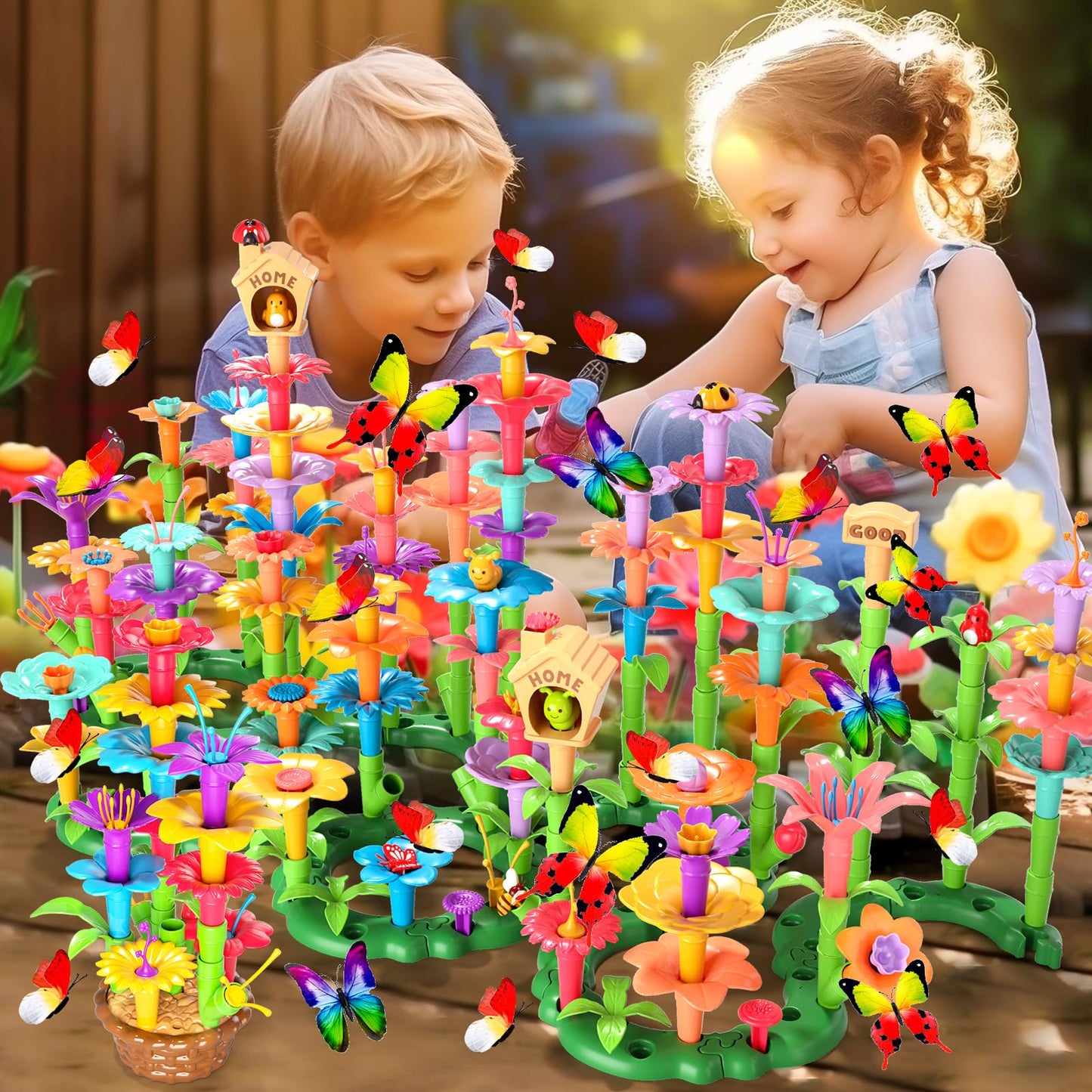 238Pcs Flower Garden Building Toys for Girls 3 4 5 6 7 Year Old, Upgrade DIY Building Stacking Toys, STEM Preschool Educational Toddler Toys Brain Development Kindergarten Kids Toy