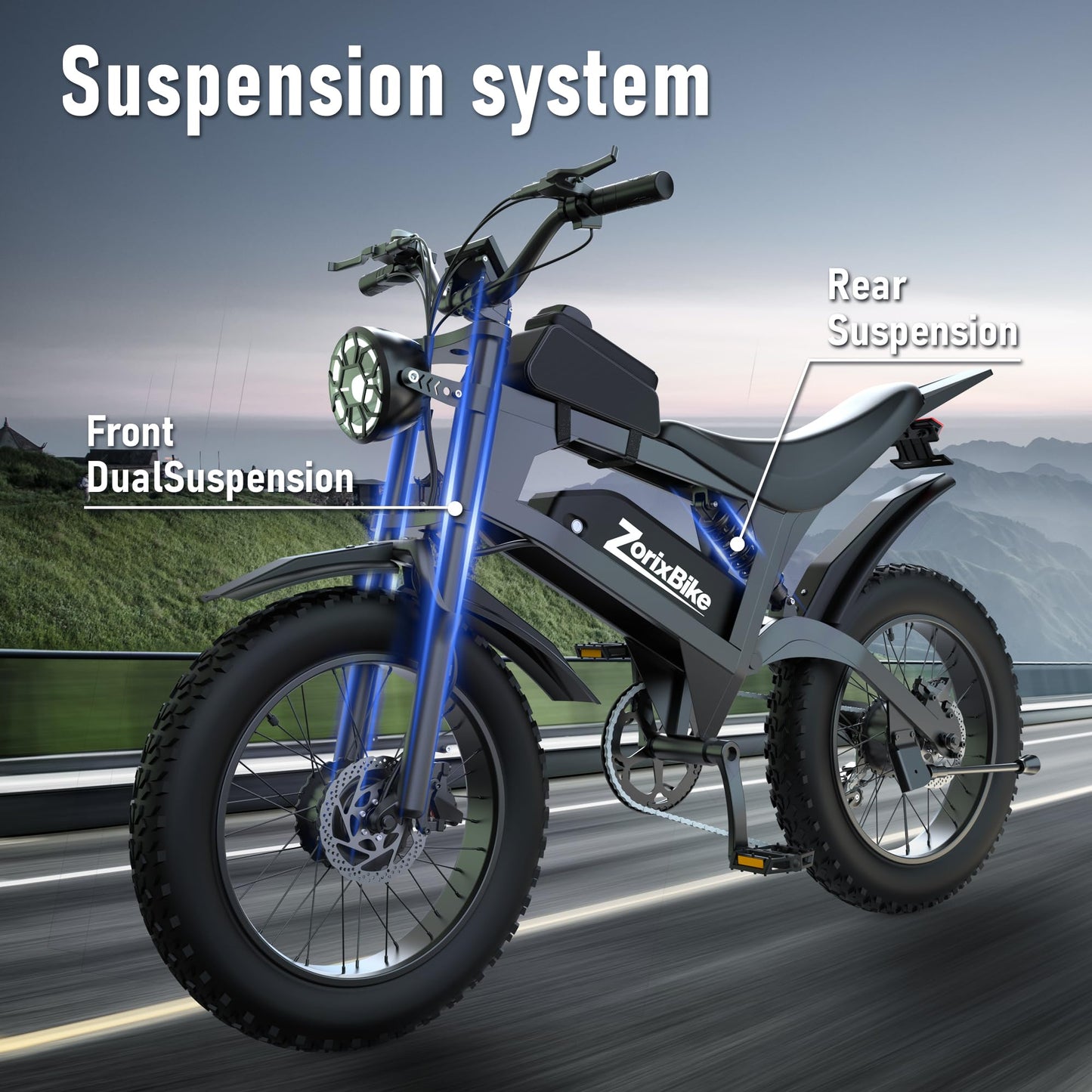 ZorixBike Electric Bike for Adults,48V 20AH - Peak Power 1500/3000W Brushless Motor Electric Bicycle - Max Speed 31-35MPH - Max 80 Miles Range - 20" x 4.0" Fat Tire Dirt EBike,R8 Pro-3000W