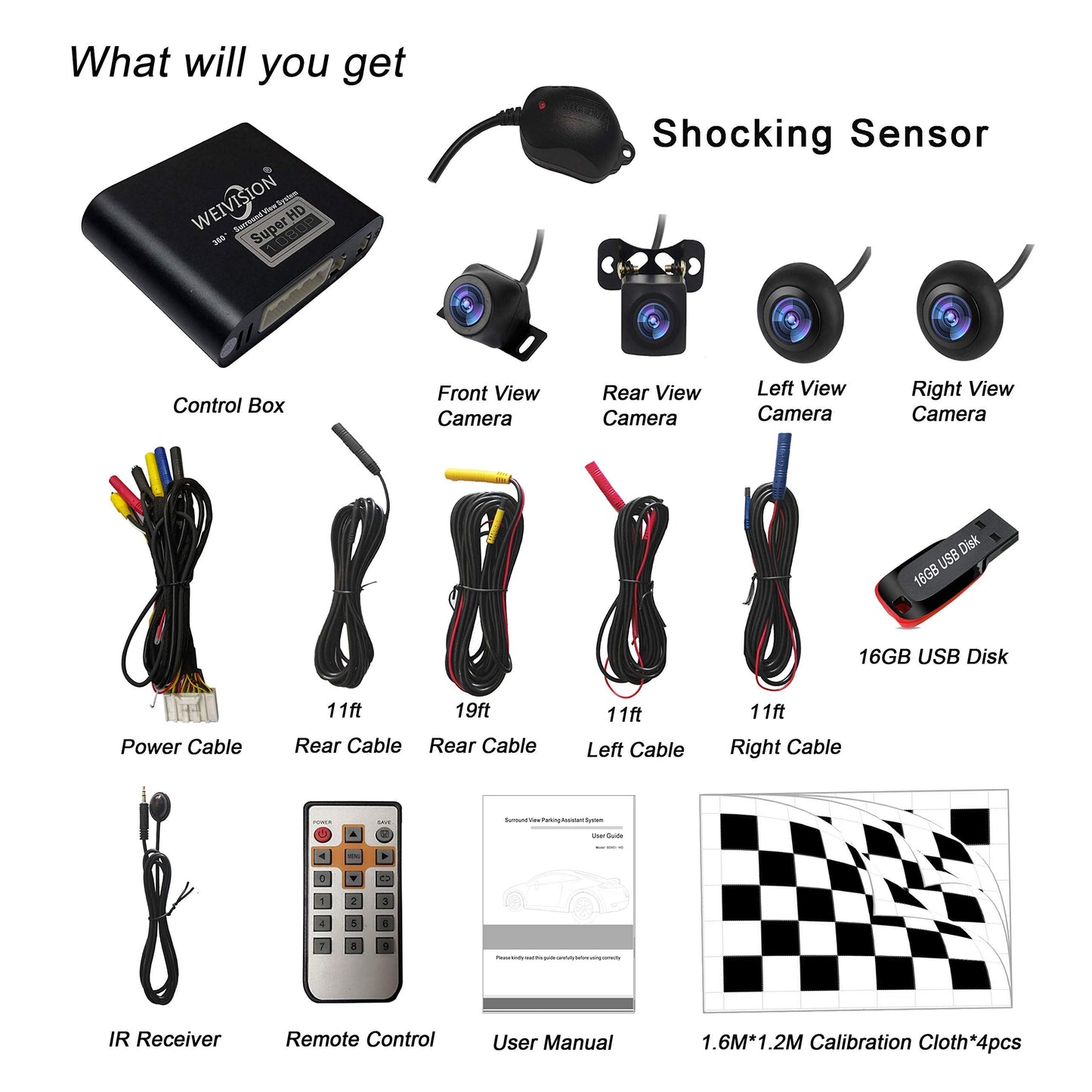 Weivision Super Hd 1080P Car 360 Degree Bird View Surround System DVR Record Backup Camera Parking Monitoring with HD Sensor