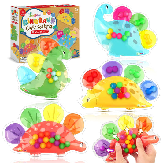 Dinosaur Color Sorting Sensory Toy - Roadtrip Travel Essenstial for Toddler, Fine Motor Games Boys Toys, Dementia Autistic Gift Quiet Fidget for Classroom Preschool Learning Activities for Kid Toddler