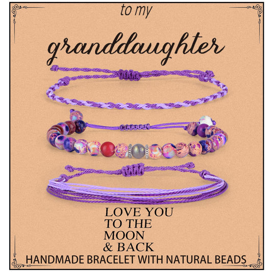 QOGIR Grandaughter Gifs Bracelet,Purple imperial Jasper Adjustable String Bracelet,Birthday Christmas Gifts
