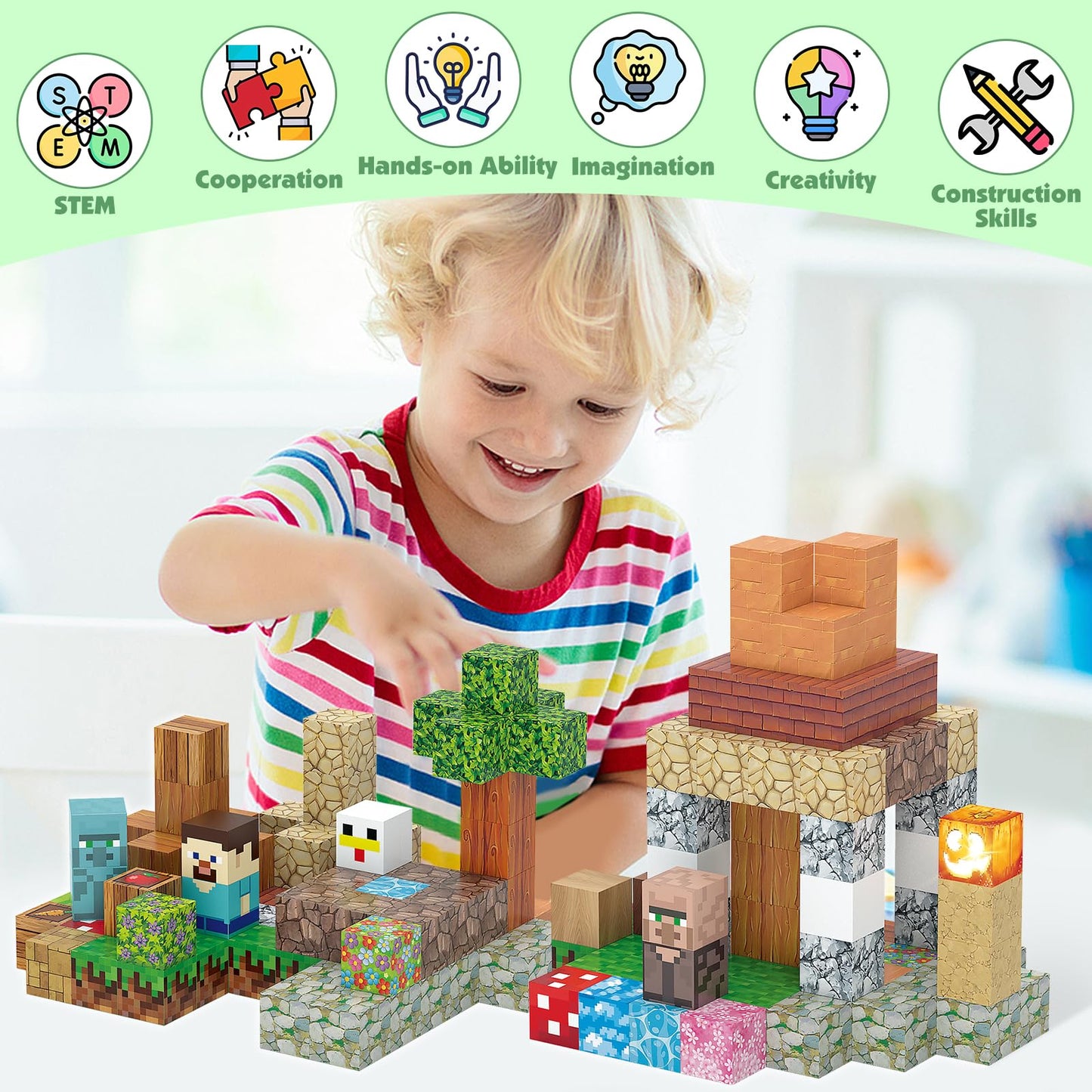 AIDYVOI Magnetic Blocks Toy Building Set for Kids 3+, Light Up Magnetic Building Blocks, 3D Construction Build Toys STEM Sensory Magnet Cubes Christmas Birthday Present