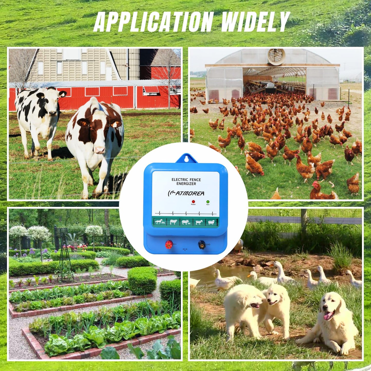 ATMOREA Electric Fence Charger - Multi-Powered, 4.5 Joules High-Power Output Energizer, Repels Large Wildlife - Ideal for Livestock, Pet, Poultry, Gardens, Orchards Protection