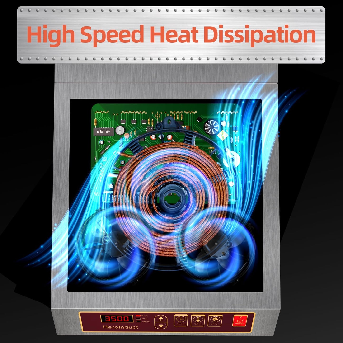 HeroInduct Portable Induction Cooktop 208-240V 3500W Commercial Range Countertop Burner Dual IGBT Modules 8 Heating Level Timer Sensor Push-Button Premium Stainless Steel Housing Ceramic Glass（Red）