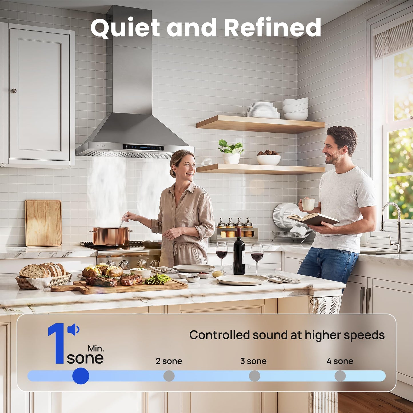 IKTCH 36-inch Wall Mount Range Hood 900 CFM Ducted/Ductless Convertible, Kitchen Chimney Vent Stainless Steel with Gesture Sensing & Touch Control Switch Panel, 2 Pcs Adjustable Lights(IKP02-36'')