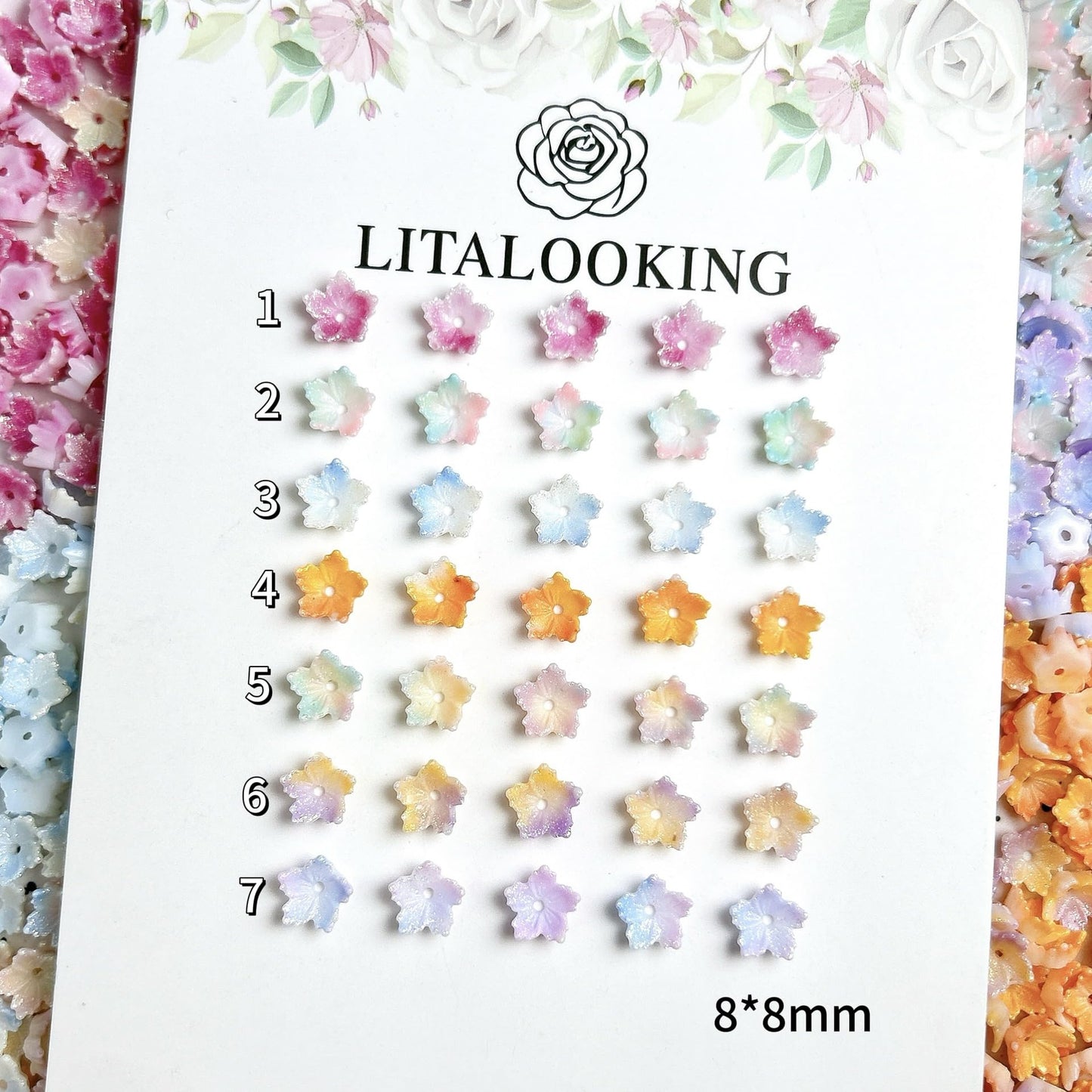 AWDSLUY 200Pcs Colorful Flower Nail Art Charms Cute Spring Summer Floral Nail Charms 3D Mix Color Ombre Flatback Nail Rhinestones Cute Glow in The Dark Blossoms Resin Nails Jewels Nail Gems for Women