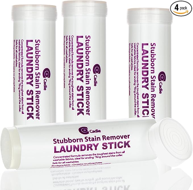 Laundry Stain Remover Stick â Pre Wash Spot Cleaner for Fabric Clothing on Cotton, Wool, Synthetics - Easy Removal of Grease, Blood, Coffee, Ink, Lipstick, Wine, Grass Soil | Clean On The Go (4 Pack)