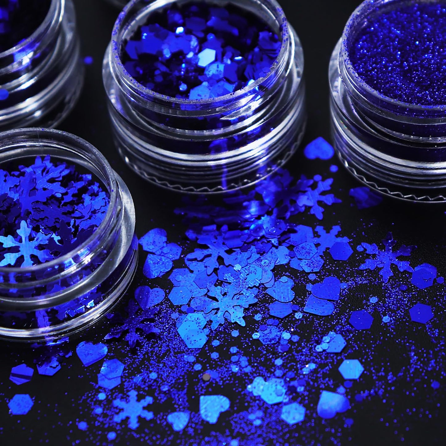 Christmas Dark Blue Snowflake Nail Art Glitter Flakes, Mixed Blue Manicure Fine Gitte Powder, Butterfly Nail Art Sequins Supplies for Women Manicure Charms Decorations, DIY Sparkly False Nails Crafts