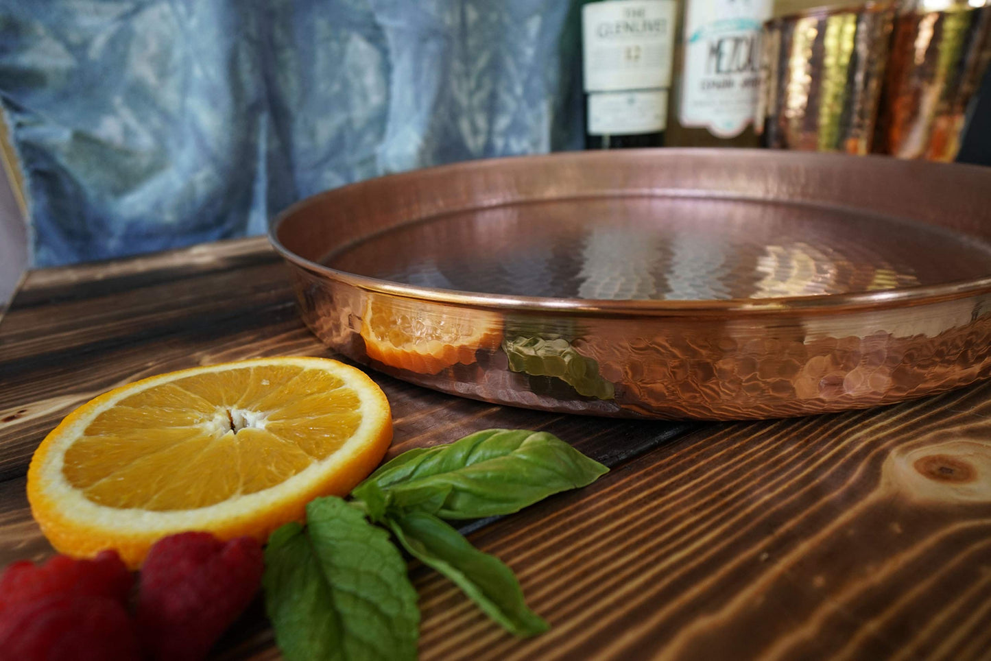 Sertodo Copper Oyster Bar Cart Tray | 14 in Diameter x 1.5 in deep | 100% Pure Copper, Hand Hammered, Heavy Gauge | Elegant Serving | Timeless Durability