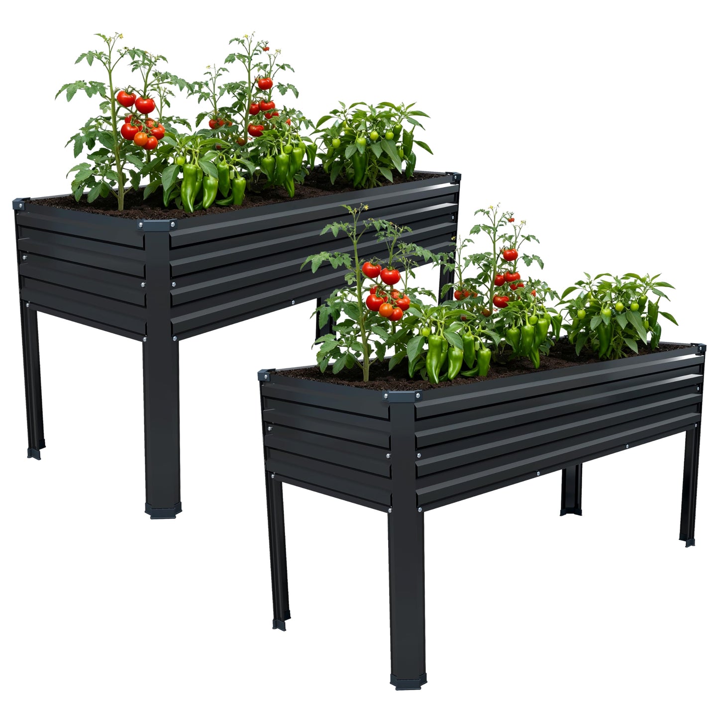 Vengarus Galvanized Raised Garden Bed Outdoor with Legs,48Ã18Ã30in Metal Elevated Raised Planter Box for Backyard, Patio, Balcony, 300lb Capacity,Black(2PCS)