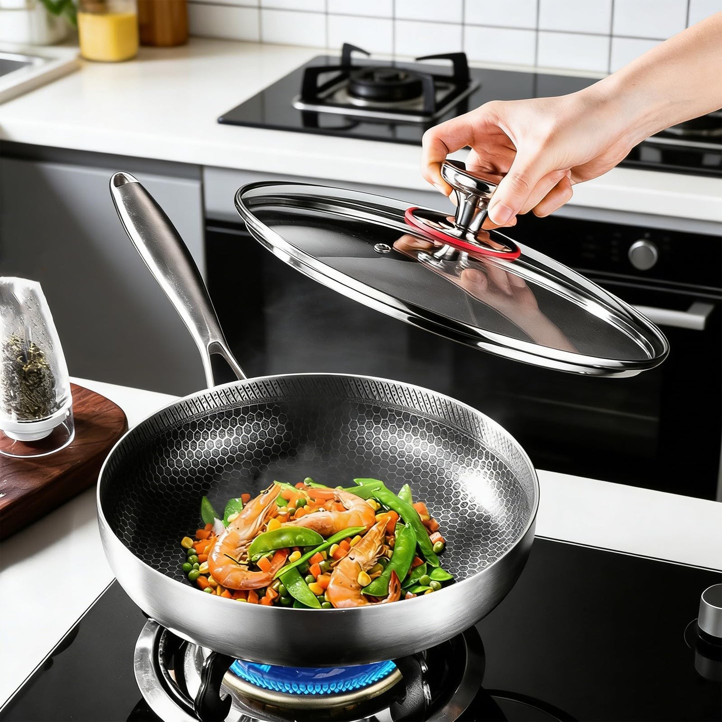 Titanium Pan, Titanium Frying Pan with Lid, Pure Hammered Titanium Pans for cooking, No Coating Nonstick, Lightweight & Scratch Resistant Cookware, Compatible with All Stovetops (No Lid, 11.81in)