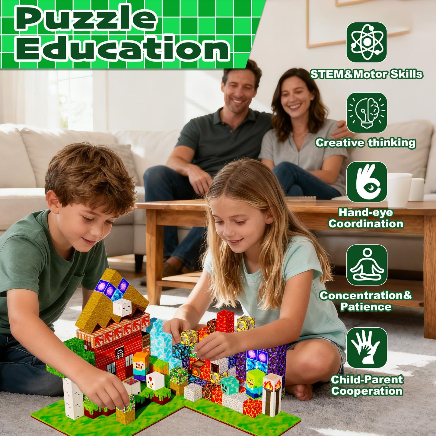YunniFun Magetic blocks-200pcs Magnetic Building Blocks Toys Set Magnetic Toys for Boys Girls Kids Ages 3 4 5 6 7 8,Magnet STEM Games Christmas Birthday Gifts for Kids. (Mine Car Theme)