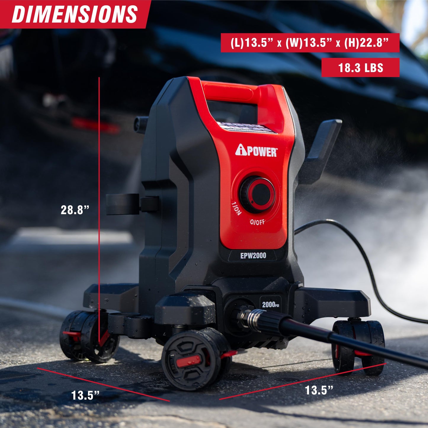 A-iPower Follow Me Electric Pressure Washer 2800 Max PSI 1.7 GPM Anti-Tipping Design with 5 Nozzles, Soap Dispense for Fences, Driveways, Patios, Cars, Home Cleaning, E2800-FM