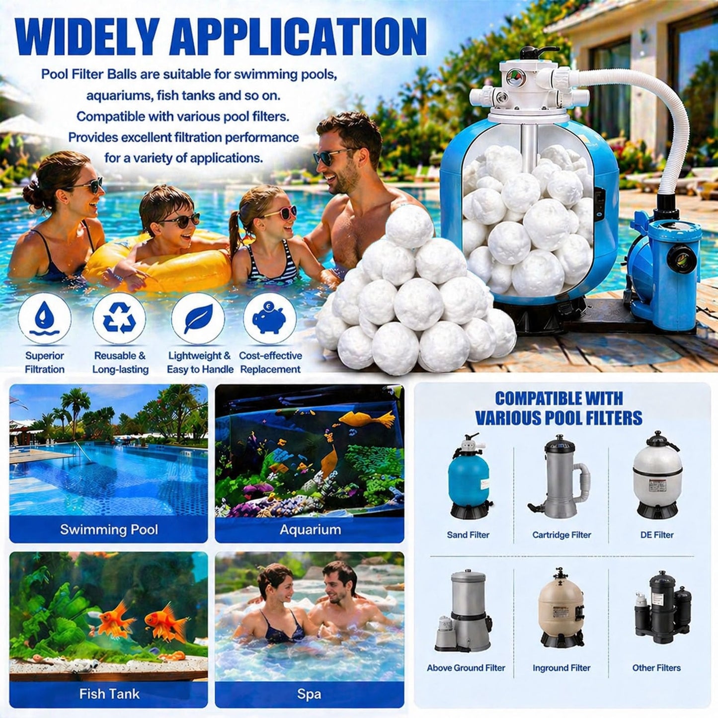 1.54 Lbs Pool Filter Balls, Eco-Friendly Filter Balls for Swimming Pool Sand Filters, Lightweight and Reusable Fiber Ball, Replace 50 lbs Pool Filter Sand (1.54, Pounds)