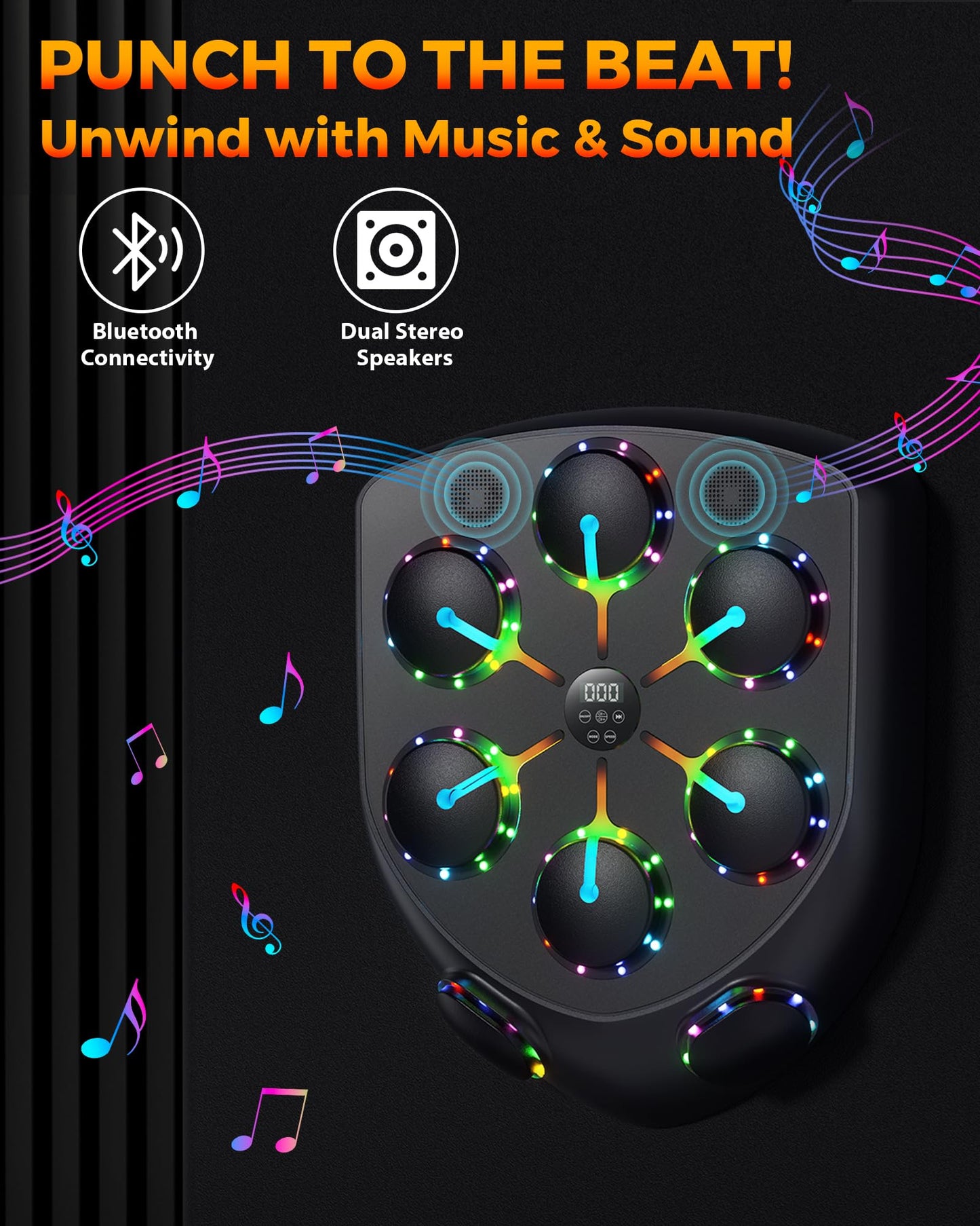 AzureHaven Music Boxing Machine with Seven Color LED Lights & Double Bluetooth Speaker – Interactive Punching Bag for Fitness, Rhythm Training & Stress Relief Home Gym Equipment for Adults