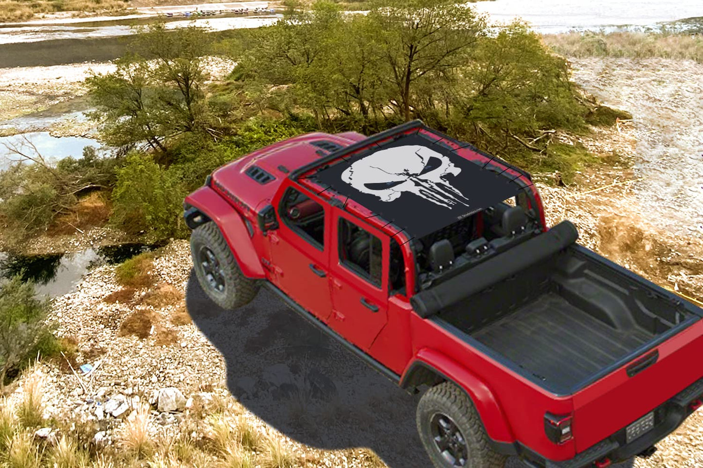 Shadeidea JT Sun Shade Top Compatible with Jeep Gladiator Top Sunshade - Mesh Screen Roof Cover (2018-2023), Wind Noise UV Blocker -10 Year Warranty - Punisher - Front&Rear