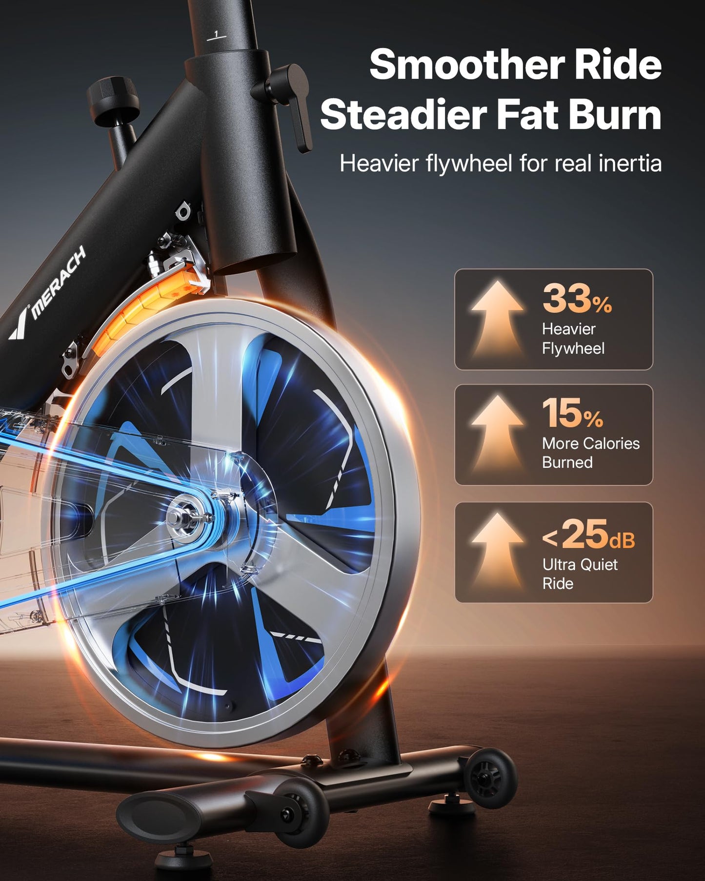 Merach Magnetic Exercise Bike, Low Noise Stationary Bike for Home with Comfortable Seat Cushion, Spin Bike with 330 lb Weight Capacity, Exclusive App, Tablet Mount and Fitness Courses